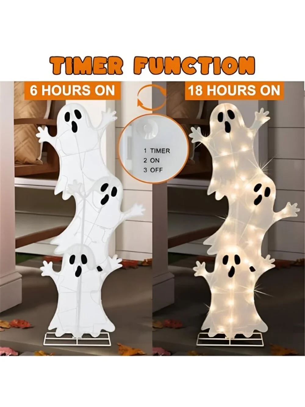 Halloween Lighted 3 Stacked Ghosts, 42’’ H Pre-Lit Lighted Ghosts